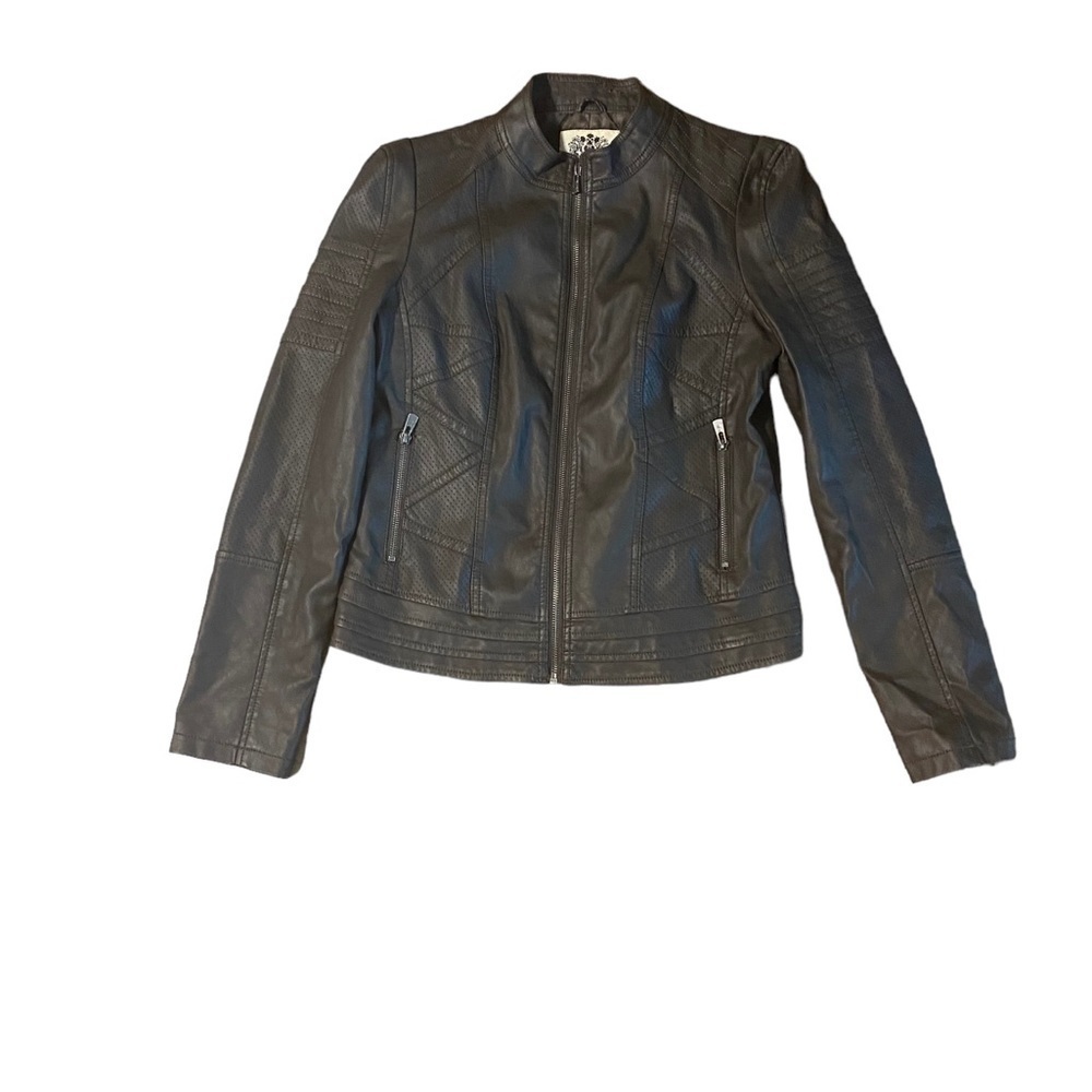 Made By Johnny MBJ Women Faux Leather Moto Biker Jacket with Stitching Large